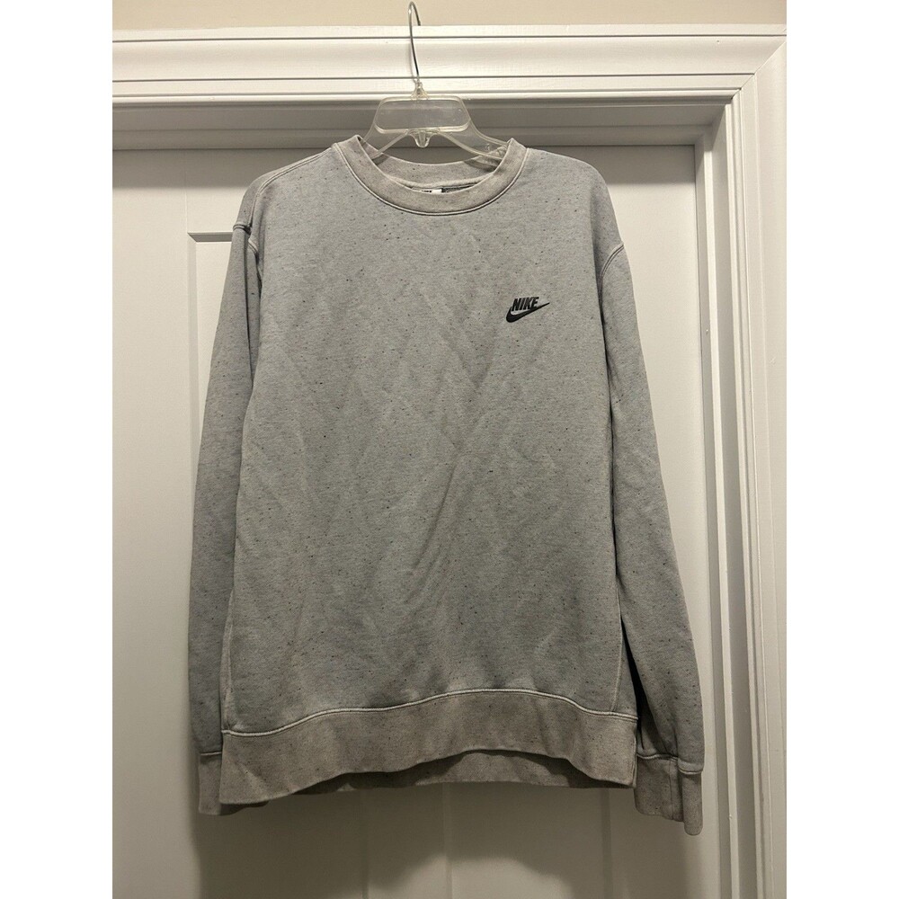 Nike Sweatshirt Large Heather Dot Gray Long Sleeve Crew Neck Swoosh White Tag